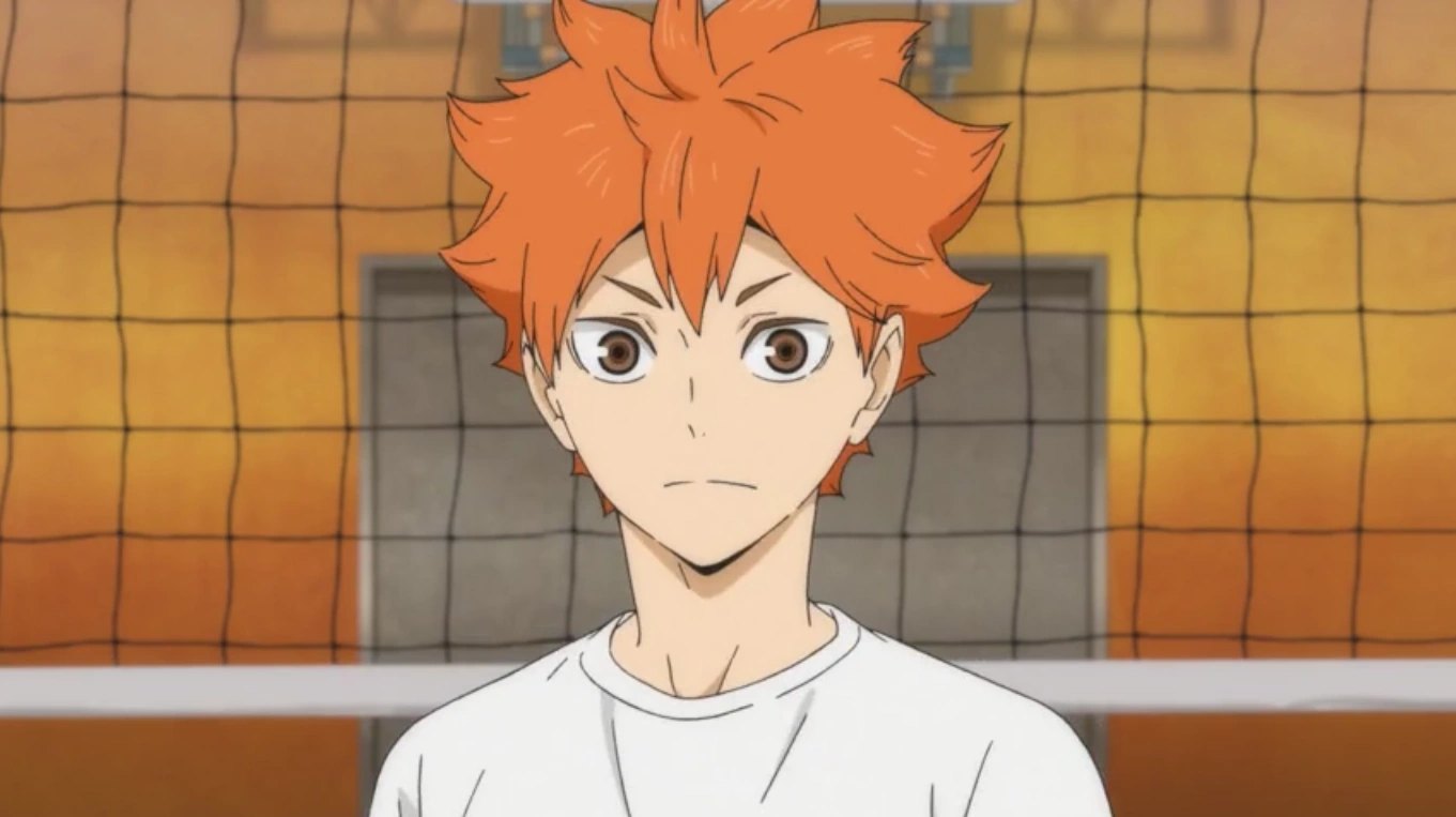 Shoyo Hinata on court in the Haikyu!! anime