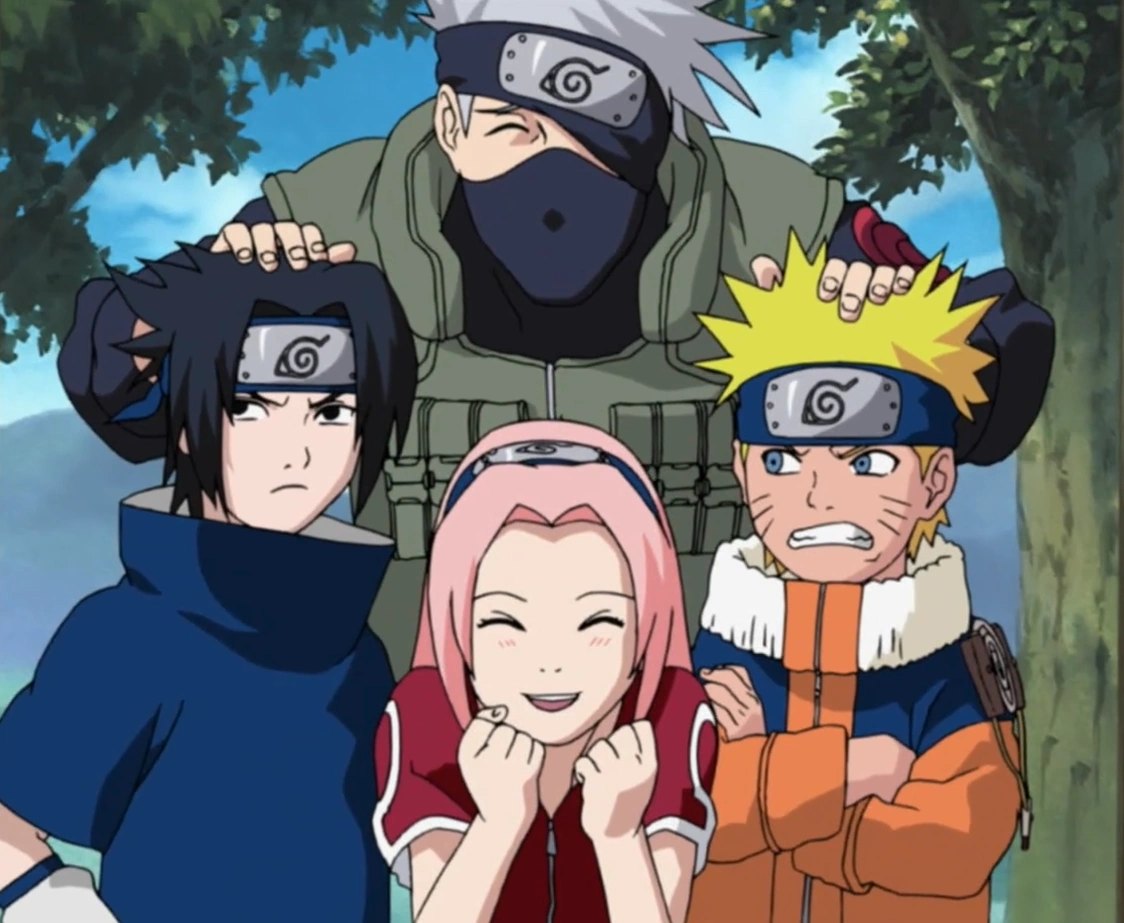 Kakashi Hatake with Sasuke, Sakura and Naruto as Team 7 in the Naruto anime