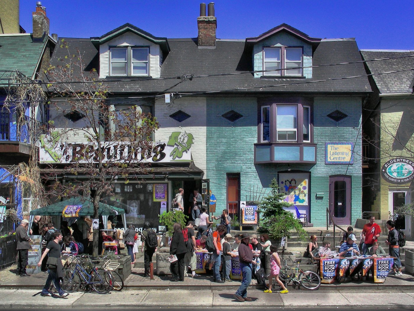 Free Comic Book Day crowd outside The Beguiling comic shop in Toronto