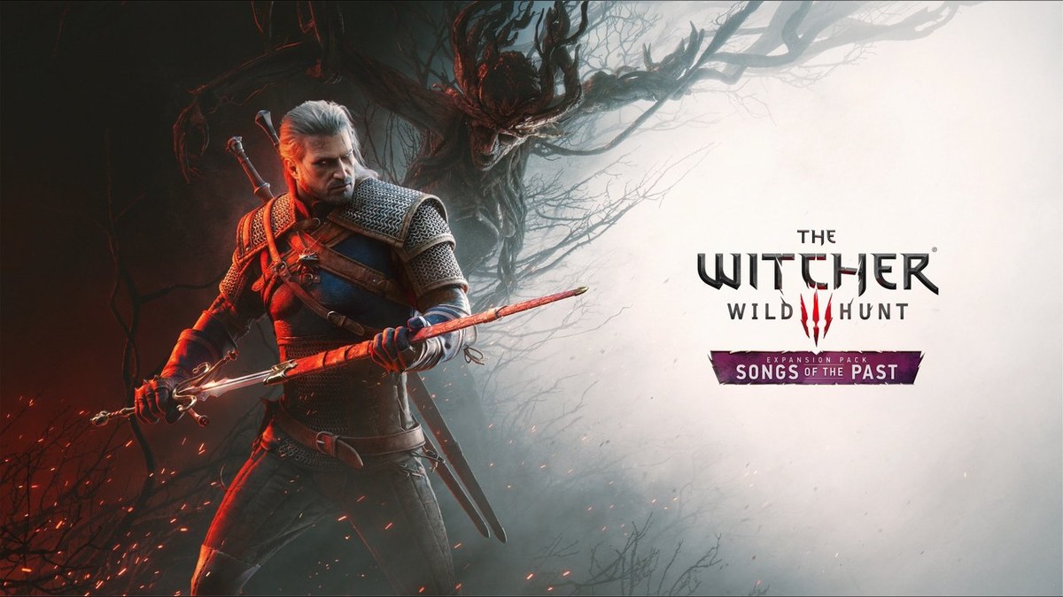Key art for The Witcher 3: Wild Hunt - Songs of the Past showing Geralt with a glowing sword