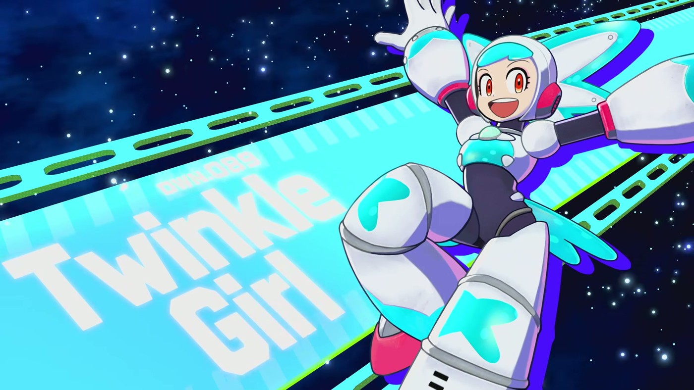 Twinkle Girl flying on a neon rail with her name revealed