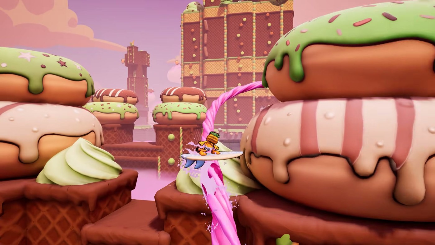 A waffle-and-pancake world level in Garfield Escape from Monday