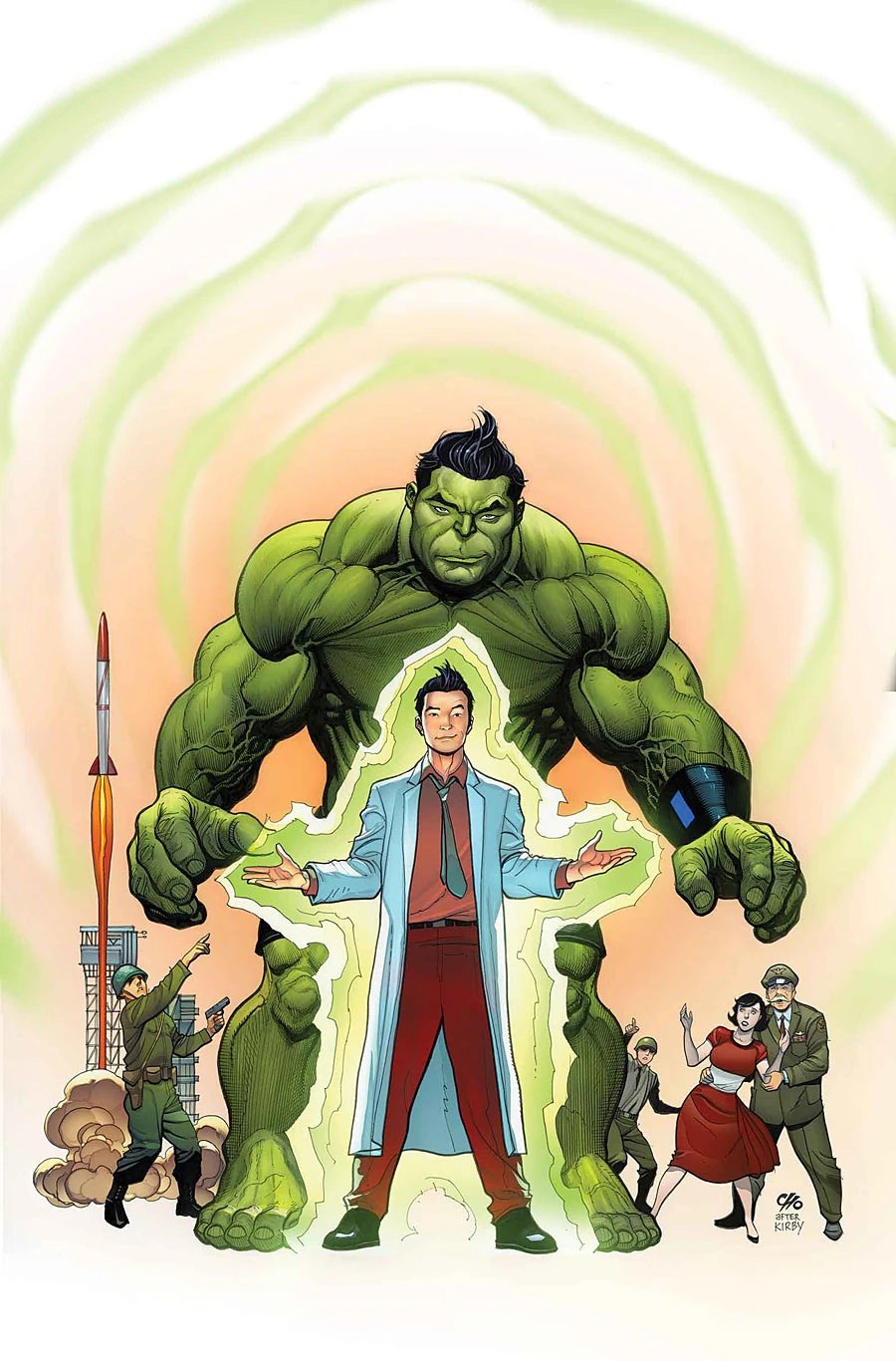 Amadeus Cho surrounded by Hulk-like figures