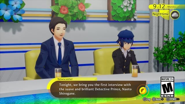 An in-game TV newscaster introduces Naoto Shirogane as the Detective Prince in Persona 4 Revival