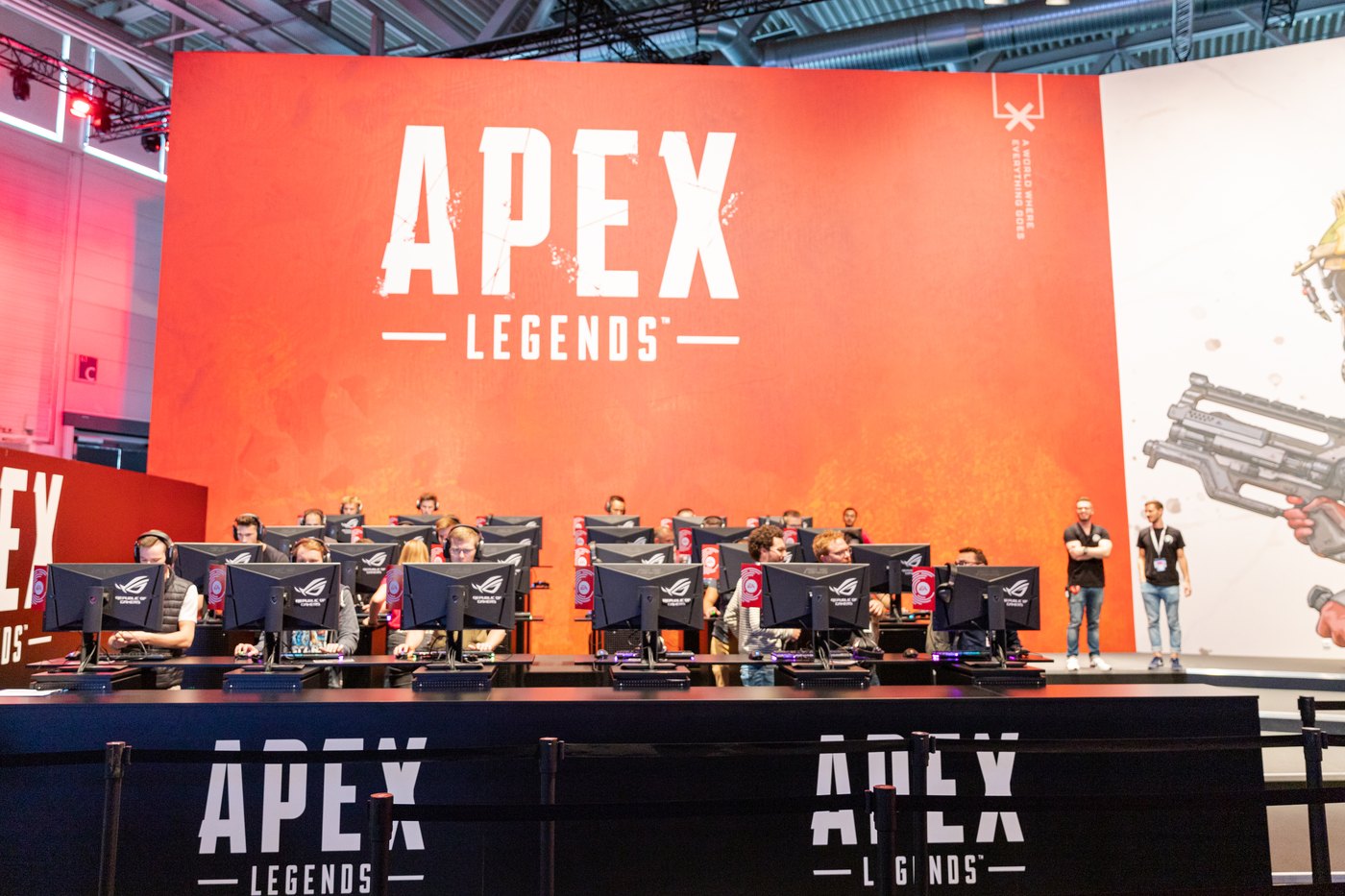 Apex Legends booth at Gamescom 2019, one of the EA-published franchises that could sit alongside Savvy's mobile titles under a combined company