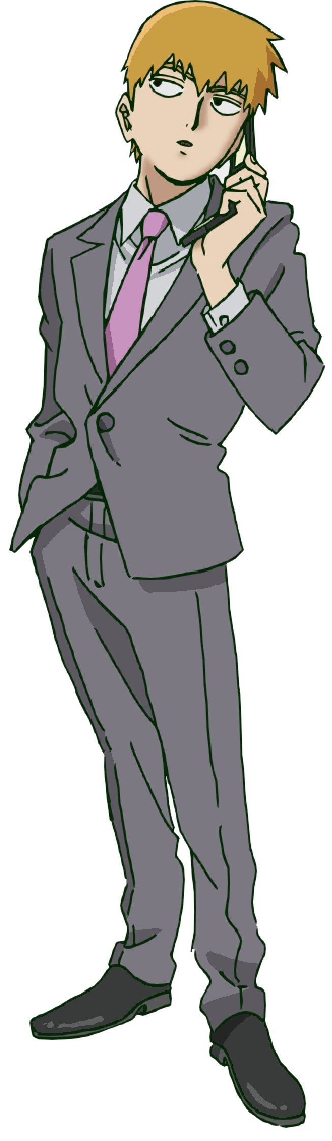 Arataka Reigen in his grey suit