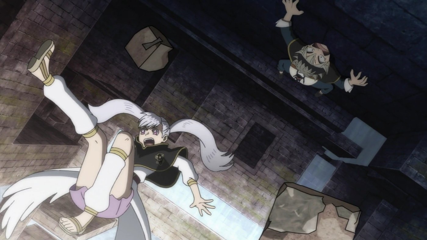 Asta and Noelle Silva falling through a dungeon in the Black Clover anime