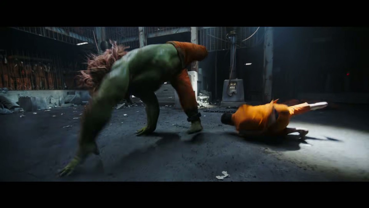 Blanka with green skin and orange hair fighting in an alley