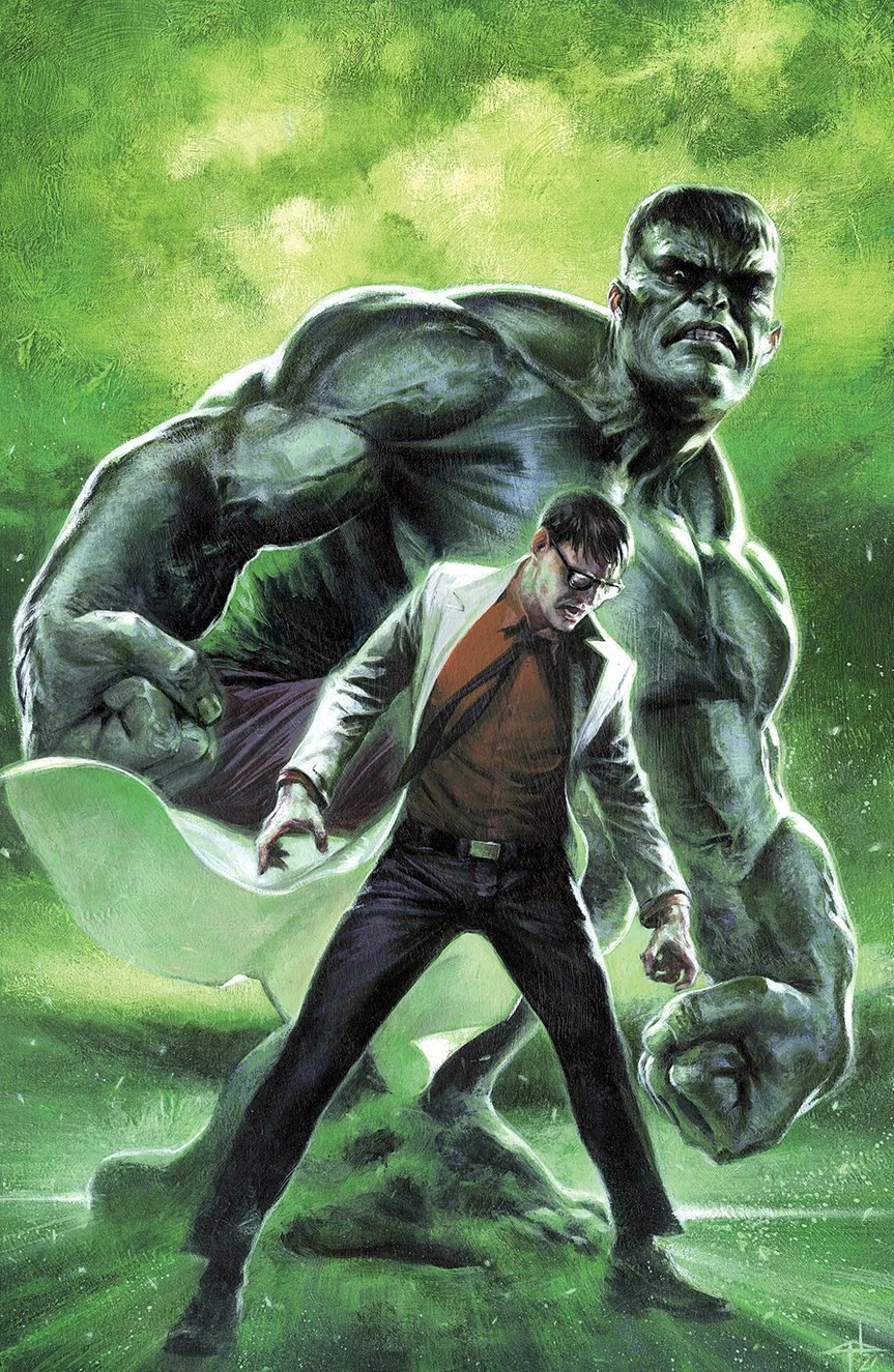 Bruce Banner standing in front of the Hulk