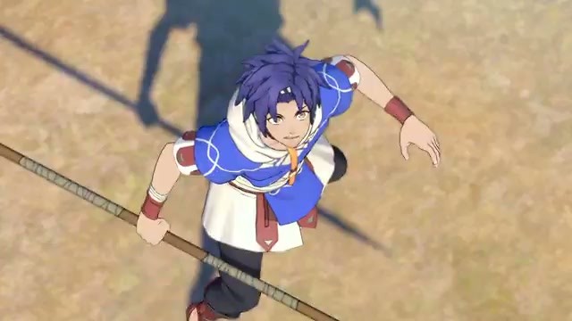Cai running with a lance in the trailer