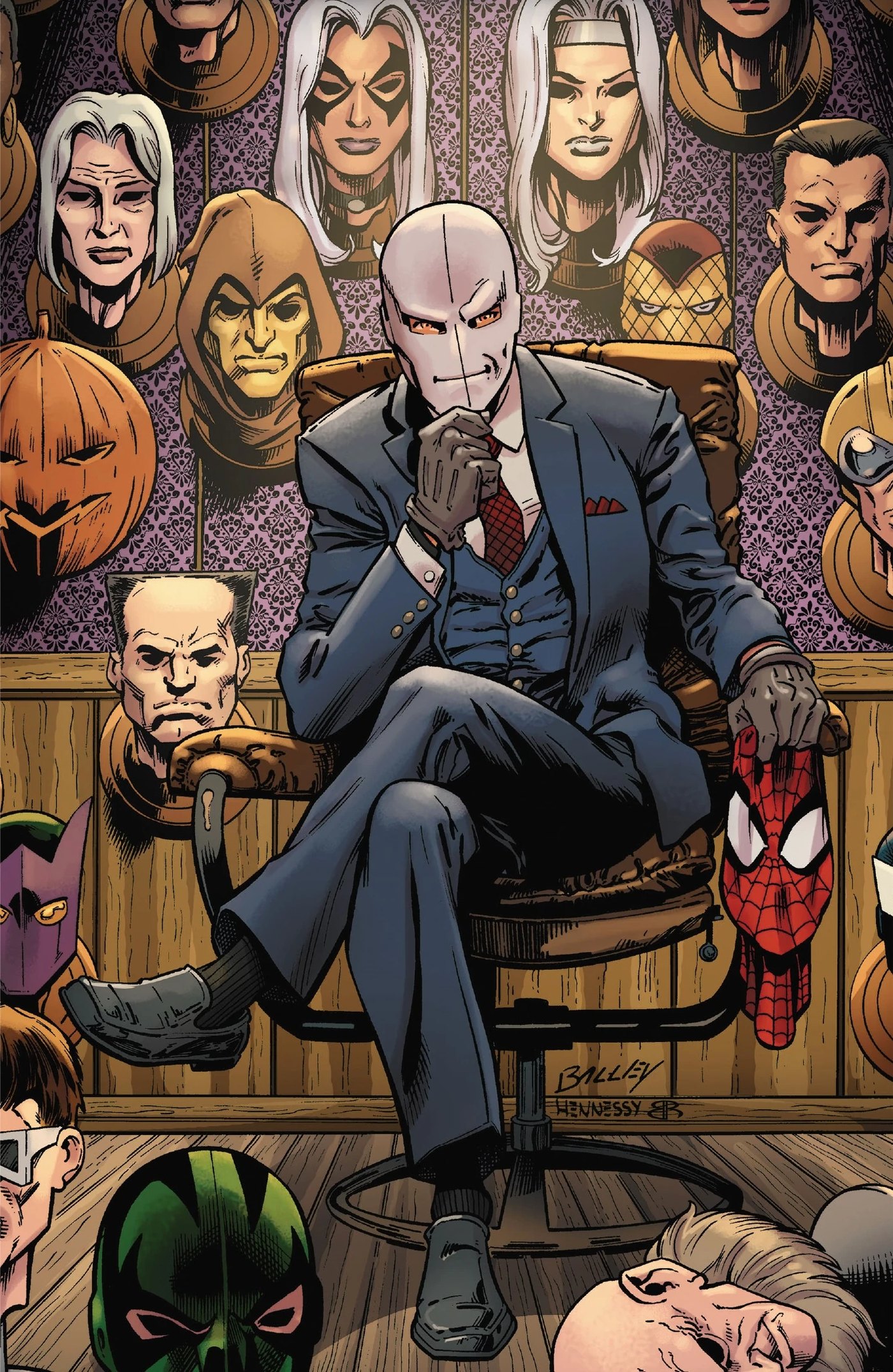 Chameleon, Dmitri Smerdyakov, with masks of other characters, Marvel Comics art