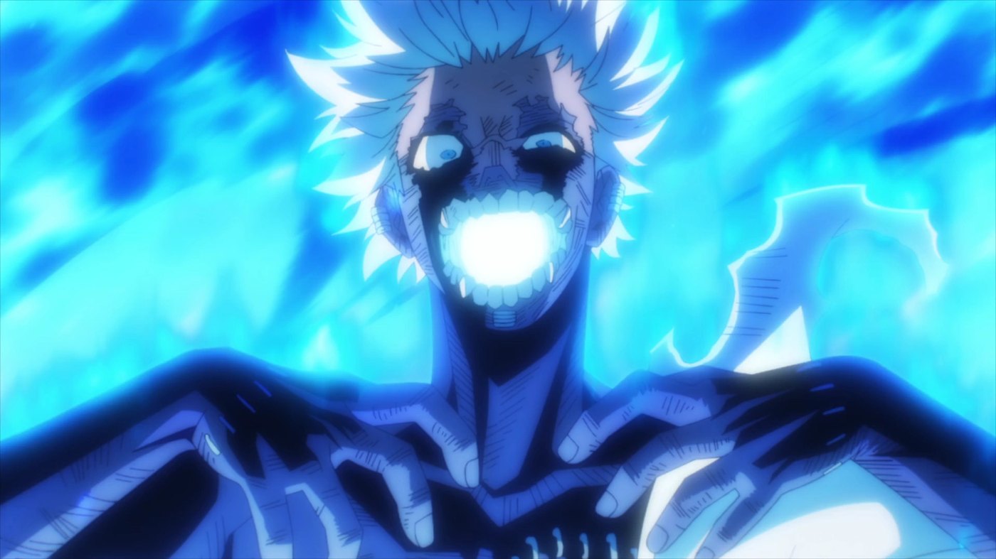 Dabi, also known as Touya Todoroki, unleashing his blue Cremation flames