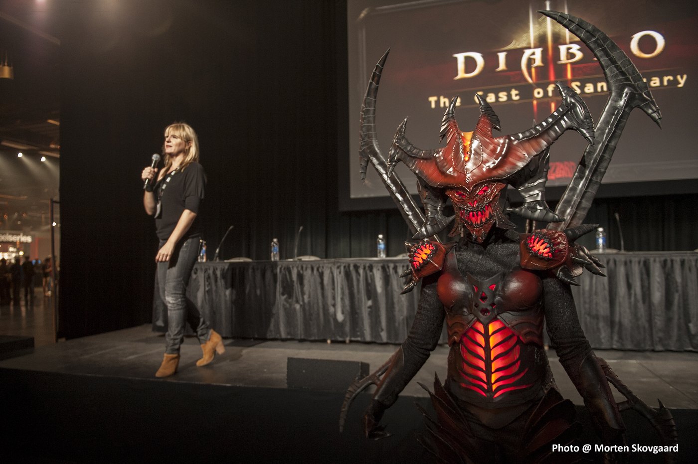 A Diablo-themed panel and cosplay display at BlizzCon