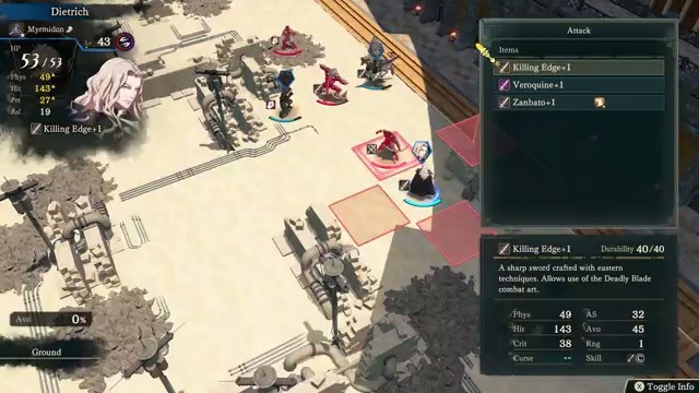 Dietrich's tactical battle screen showing his class and weapon