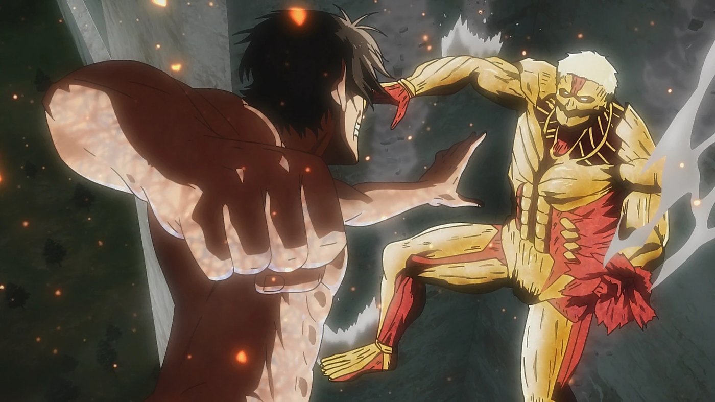 Eren Jaeger transforms to fight the Armored Titan