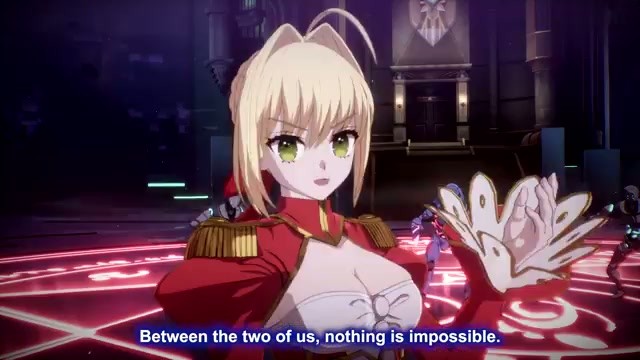 Nero Claudius in battle stance over a magic circle in Fate/EXTRA Record