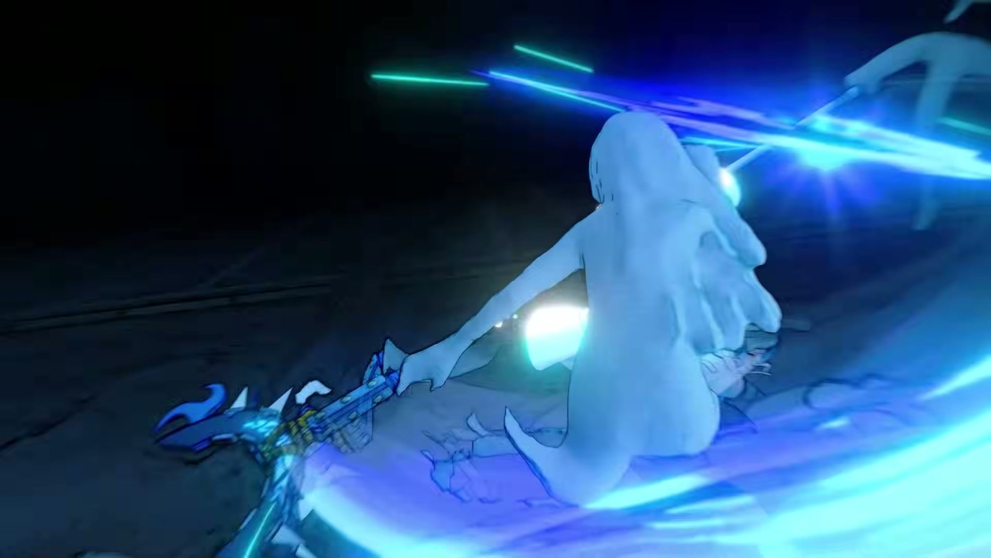 A character attacking a towering ice-white enemy in Gachiakuta: Breakout