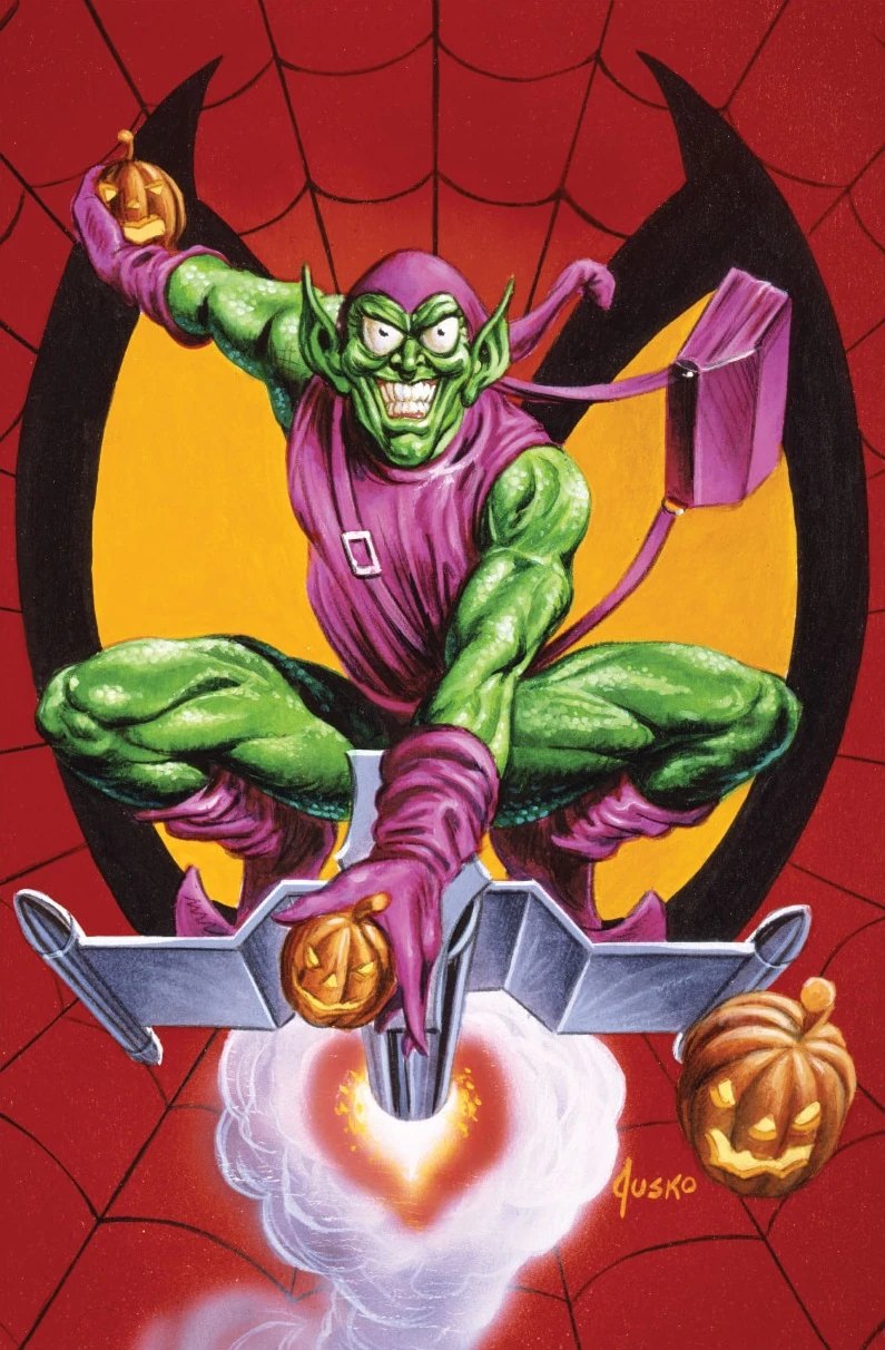 Green Goblin II, Harry Osborn on glider, Marvel Comics art