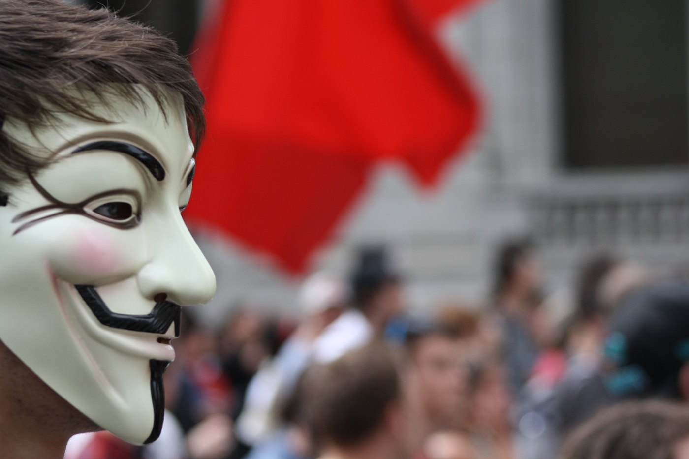 A Guy Fawkes mask used as a protest symbol