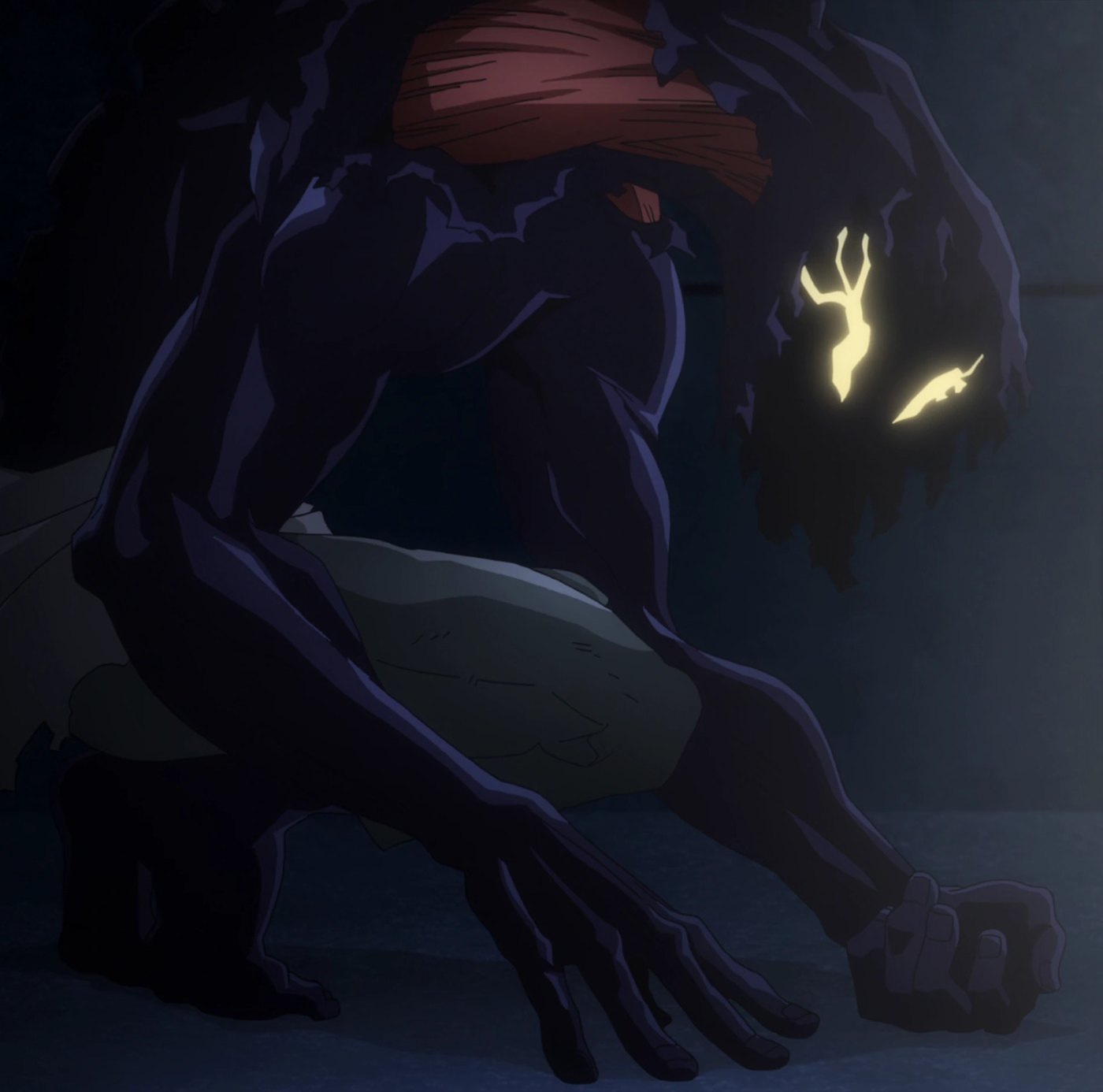 Hood, a High-End Nomu bioweapon, crouched in the dark