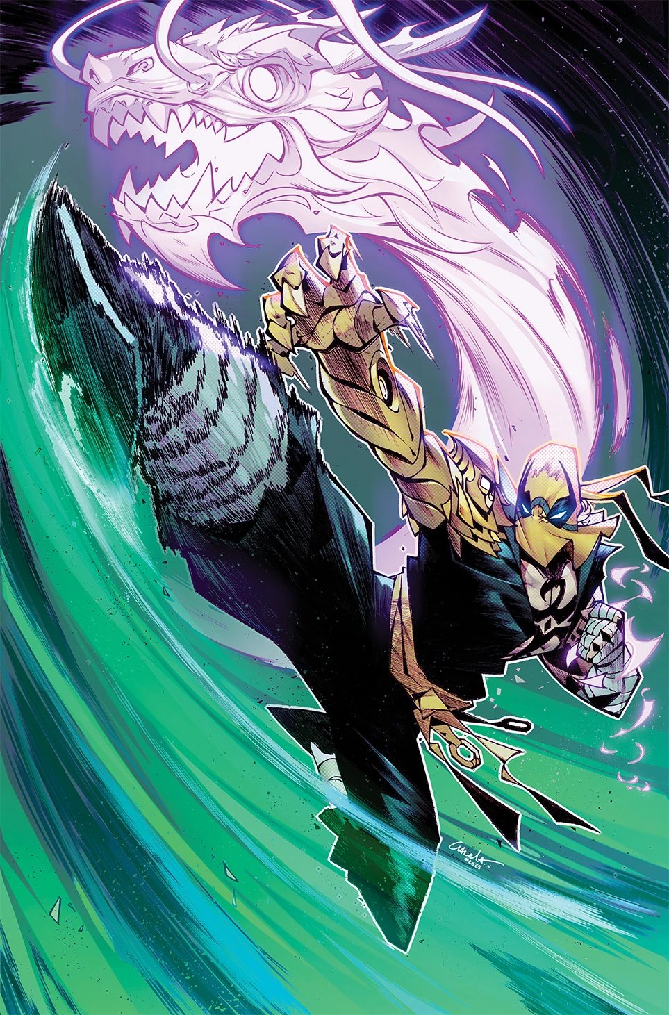 Iron Fist (Danny Rand) channeling the power of Shou-Lao, Marvel Comics