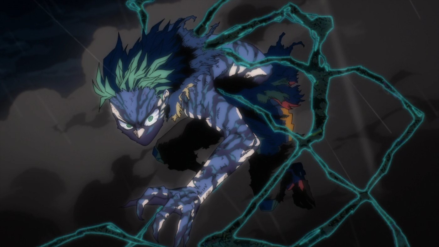 Izuku Midoriya using his Overlay technique in the My Hero Academia anime
