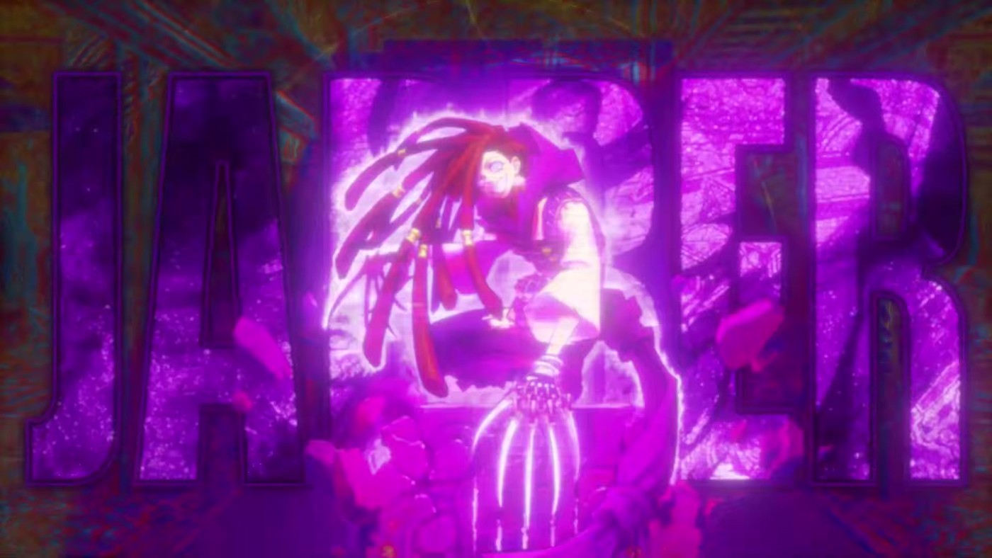 The name Jabber stamped in neon purple over a silhouetted figure in Gachiakuta: Breakout