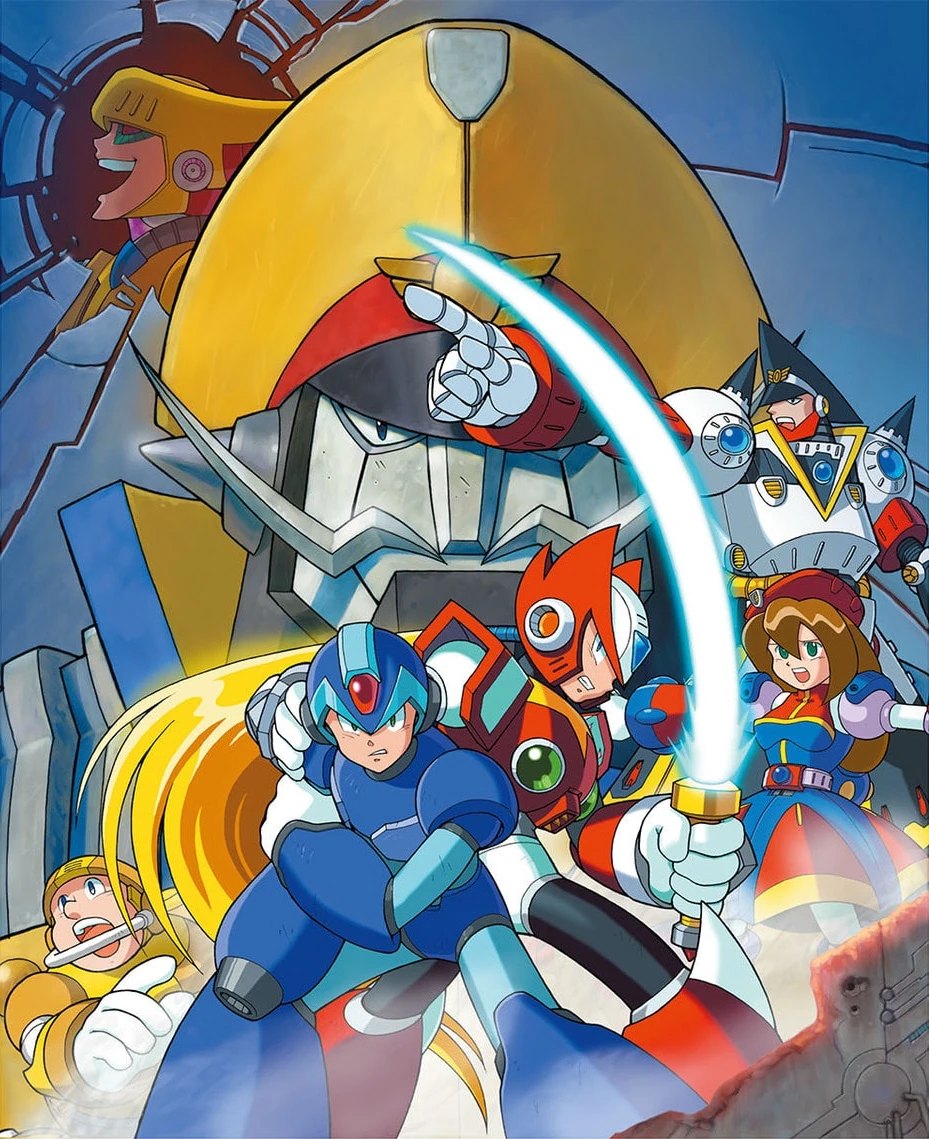 Mega Man X4 box art featuring X and Zero