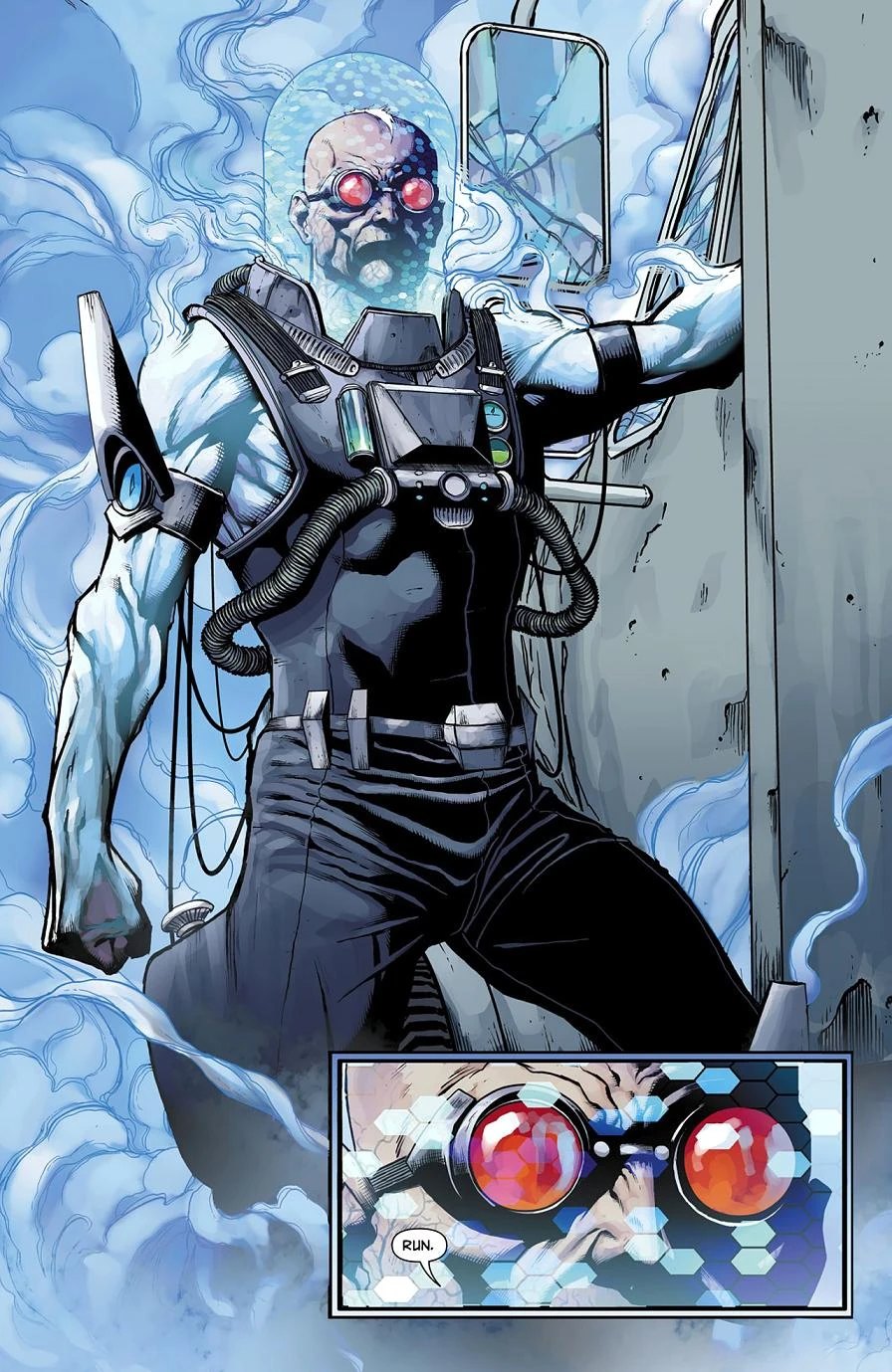 Mister Freeze in his cryo-suit on a comic cover