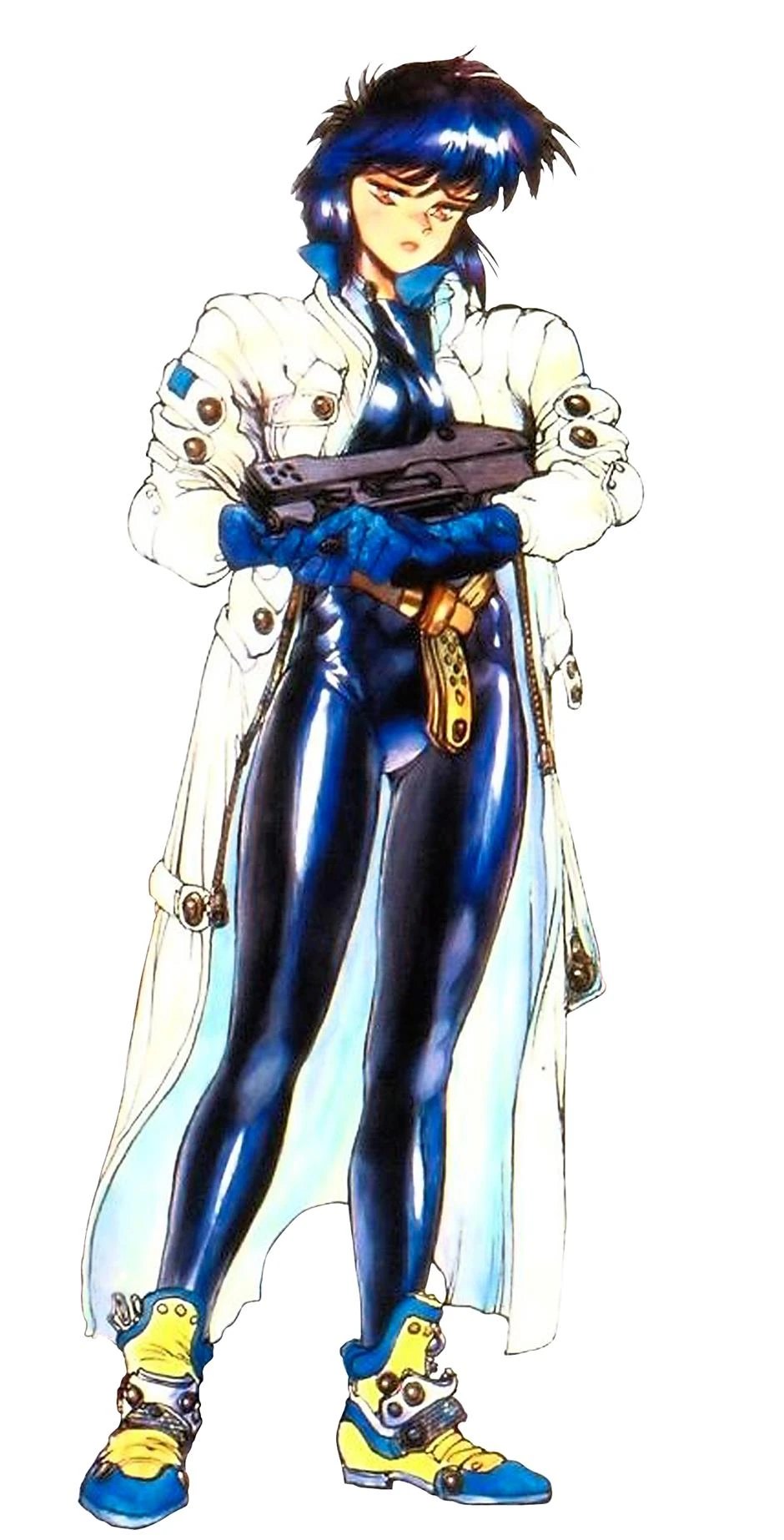 Full body character design of Motoko Kusanagi as drawn in the original manga