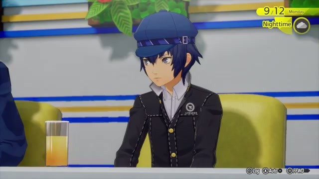 Naoto Shirogane sits for the in-game TV interview in Persona 4 Revival