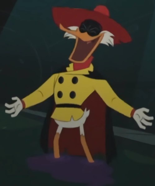 Negaduck, Darkwing Duck's evil doppelganger, in his yellow and red costume