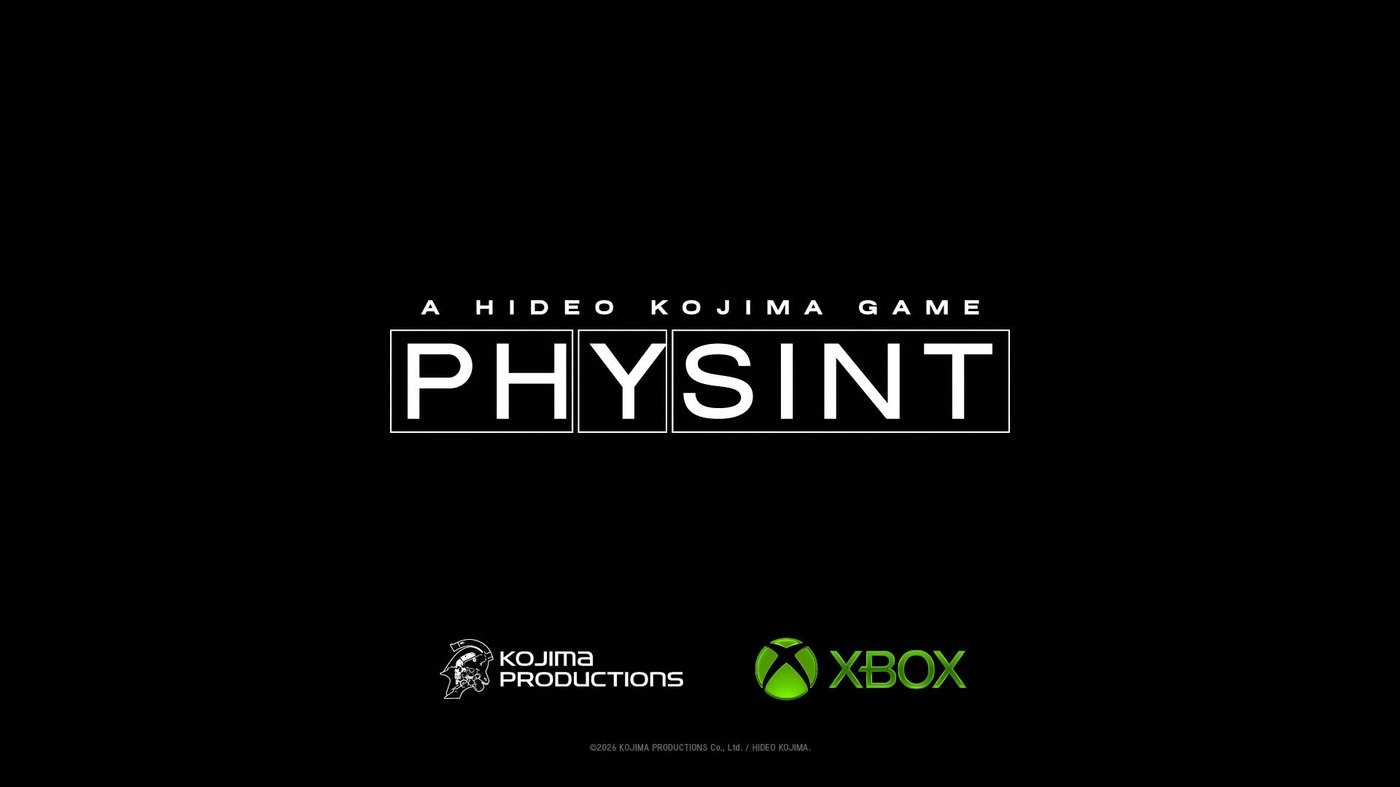 Official PHYSINT title card showing the Kojima Productions and Xbox logos side by side