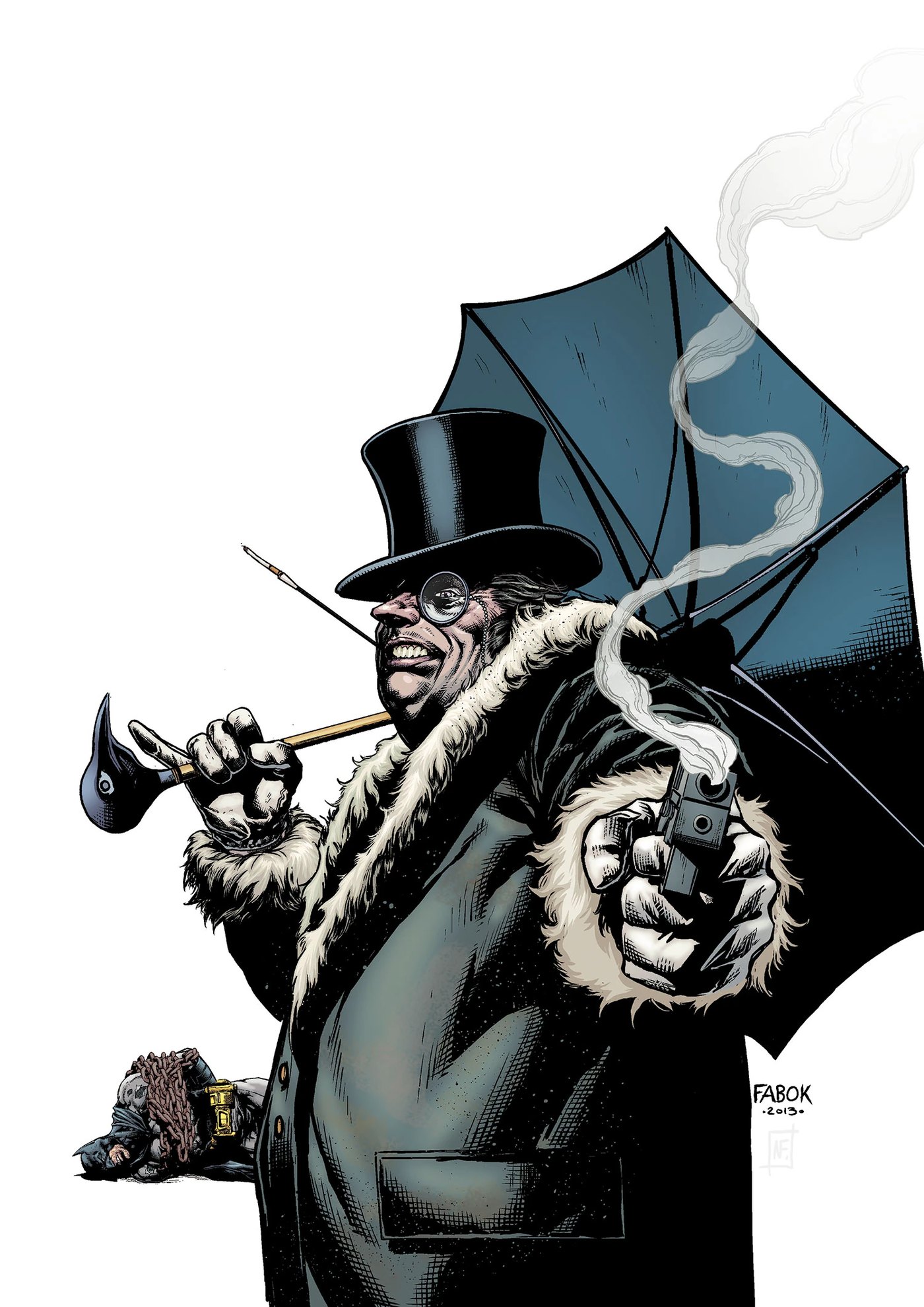 The Penguin in a top hat and monocle on a comic cover