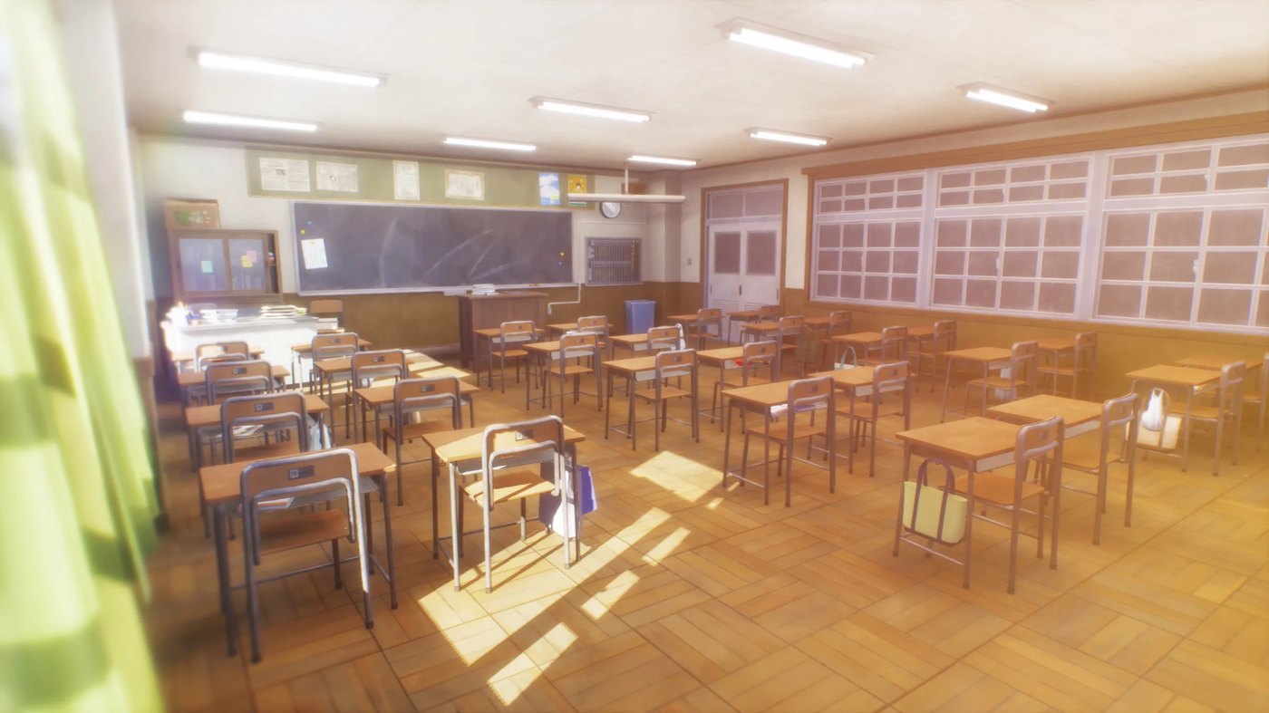 A classroom rendered in 3D in Persona 4 Revival