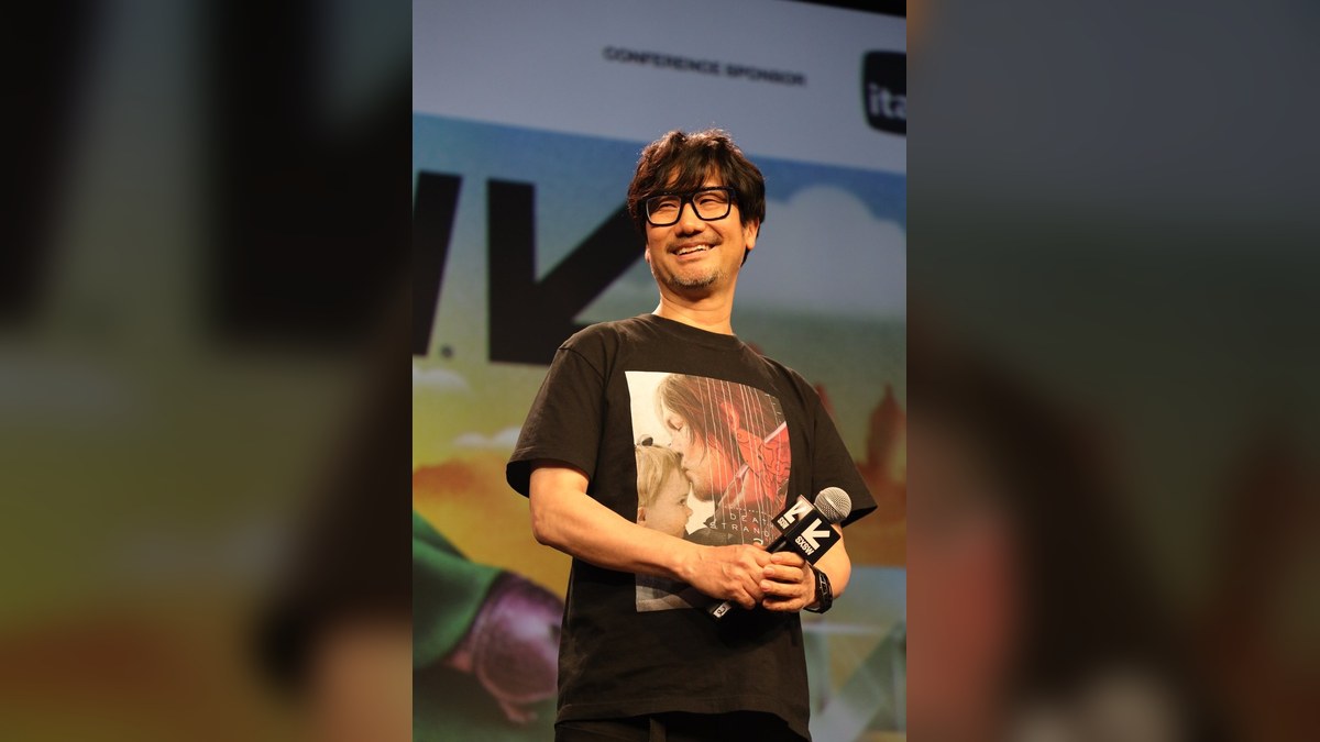 Hideo Kojima smiling on stage at SXSW 2025