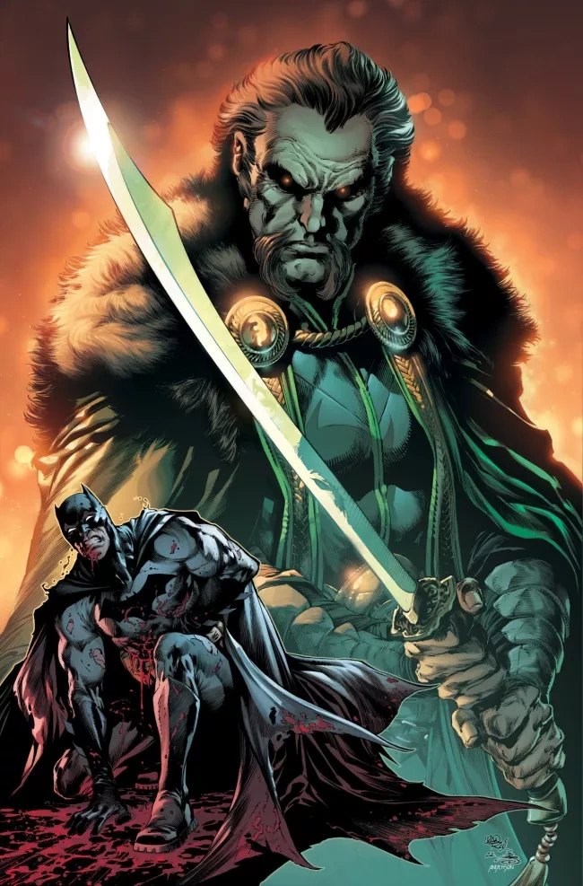 Ra's al Ghul wielding a sword on a Batman comic cover
