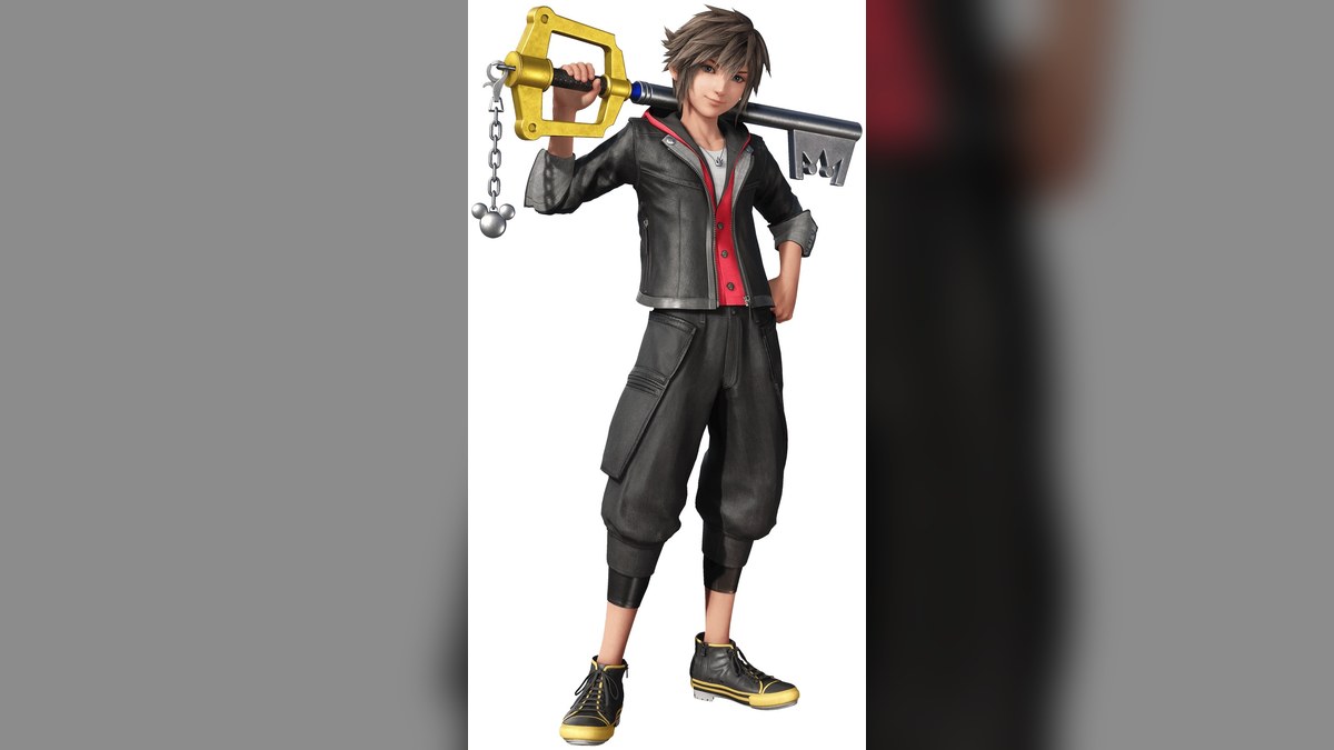 Sora holding the Kingdom Key keyblade, artwork from Kingdom Hearts