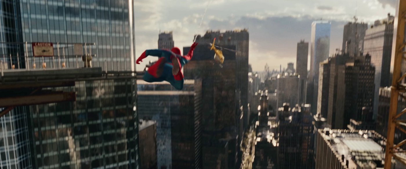 Spider-Man swinging over the New York City skyline