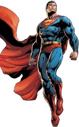 Modern comic art of Superman flying, cape trailing behind him