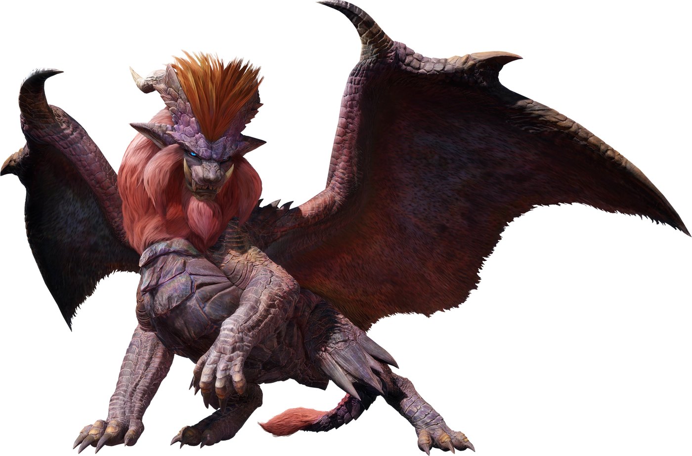 Teostra, a horned fire-breathing Elder Dragon, rendered against a white background