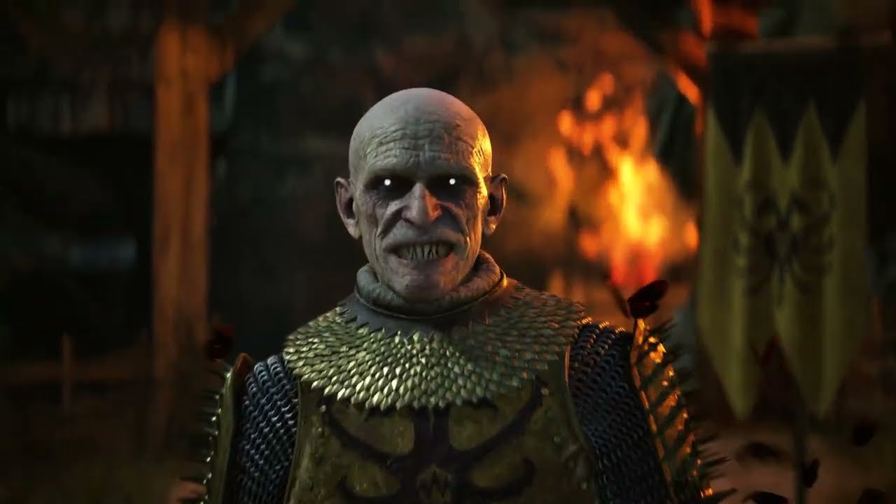 The vampire lord Brencis lit by firelight in The Blood of Dawnwalker