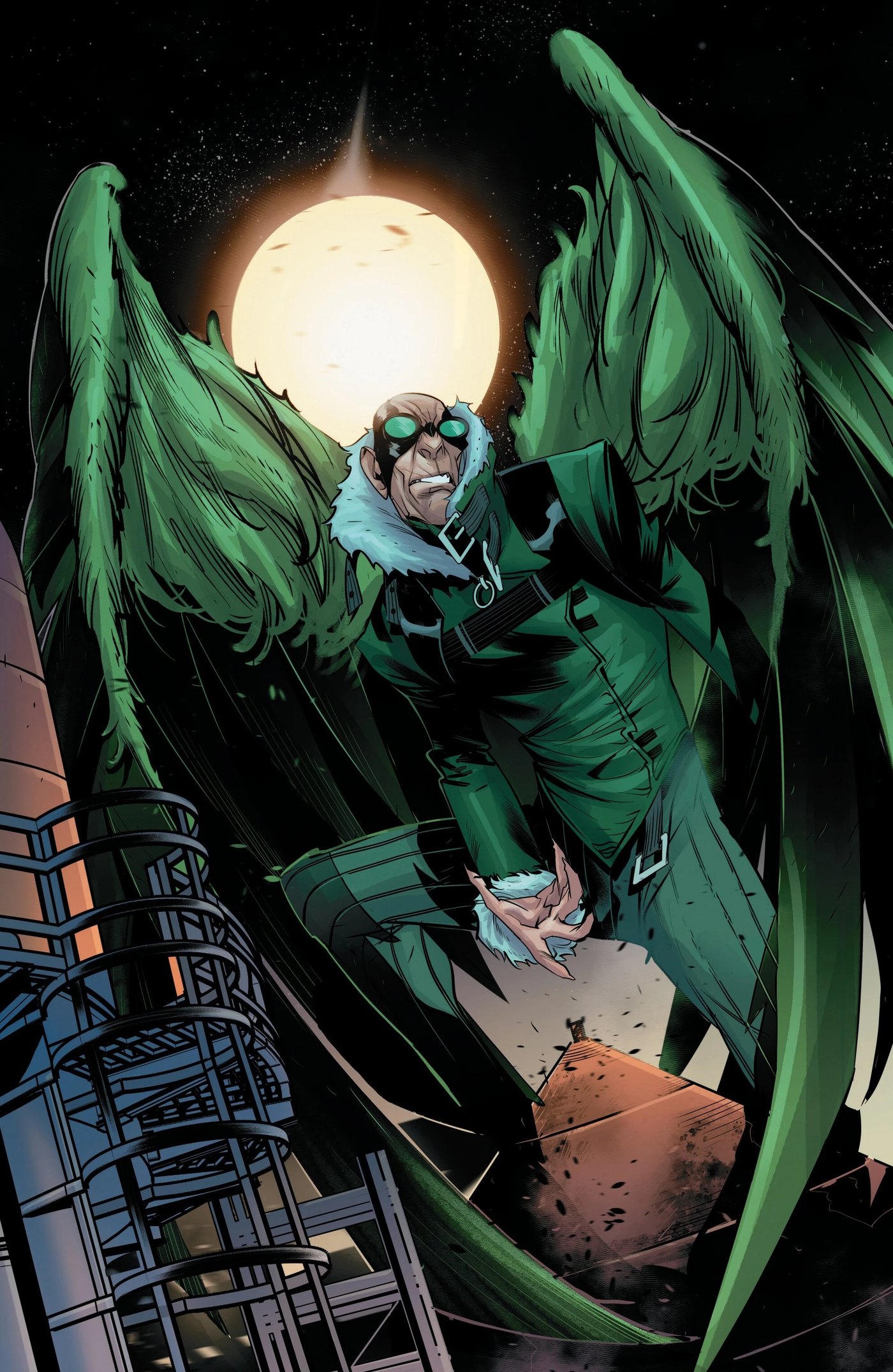 Vulture, Adrian Toomes flying with wings, Marvel Comics art