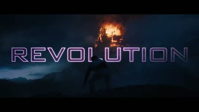 The word REVOLUTION appears over a burning nighttime landscape
