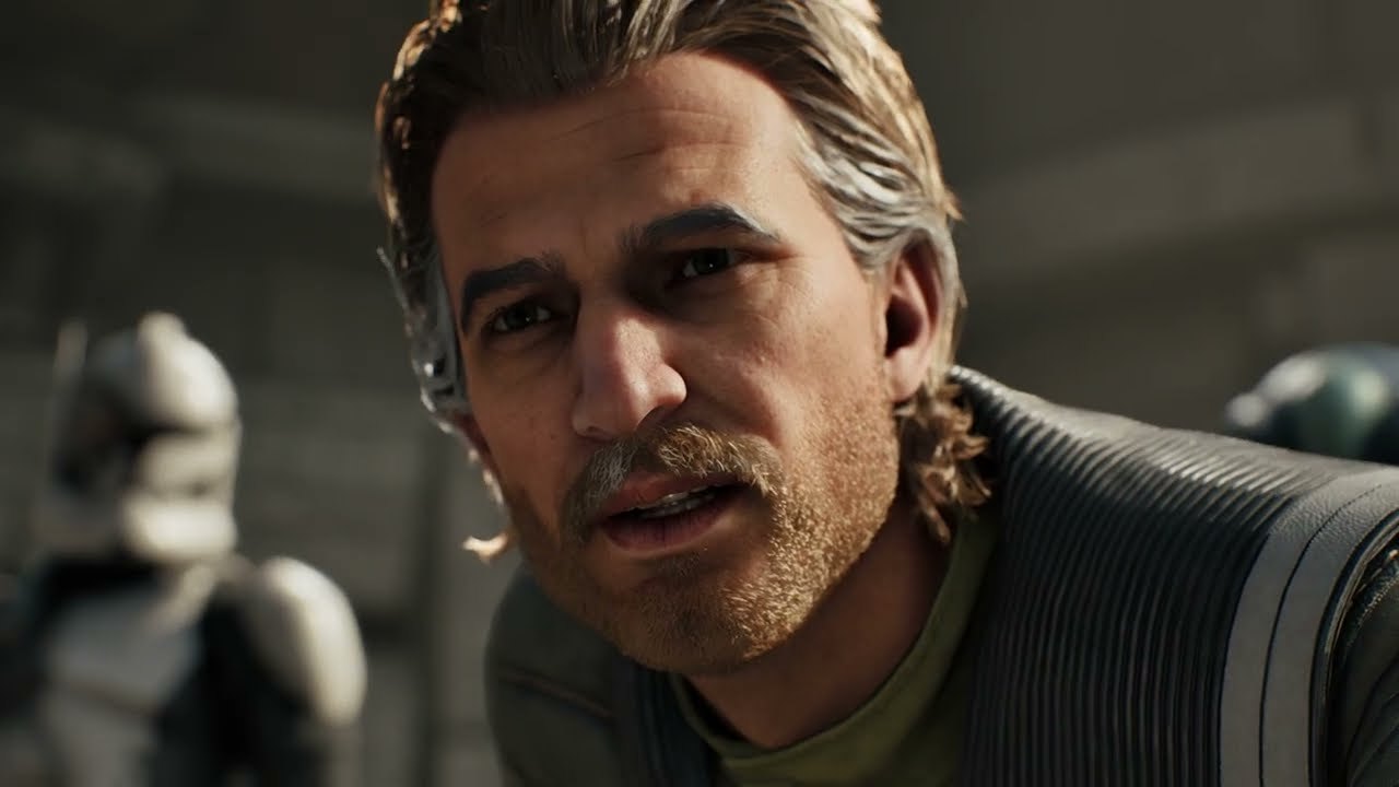 A squad commander with a clone trooper behind him in the Star Wars Zero Company final trailer