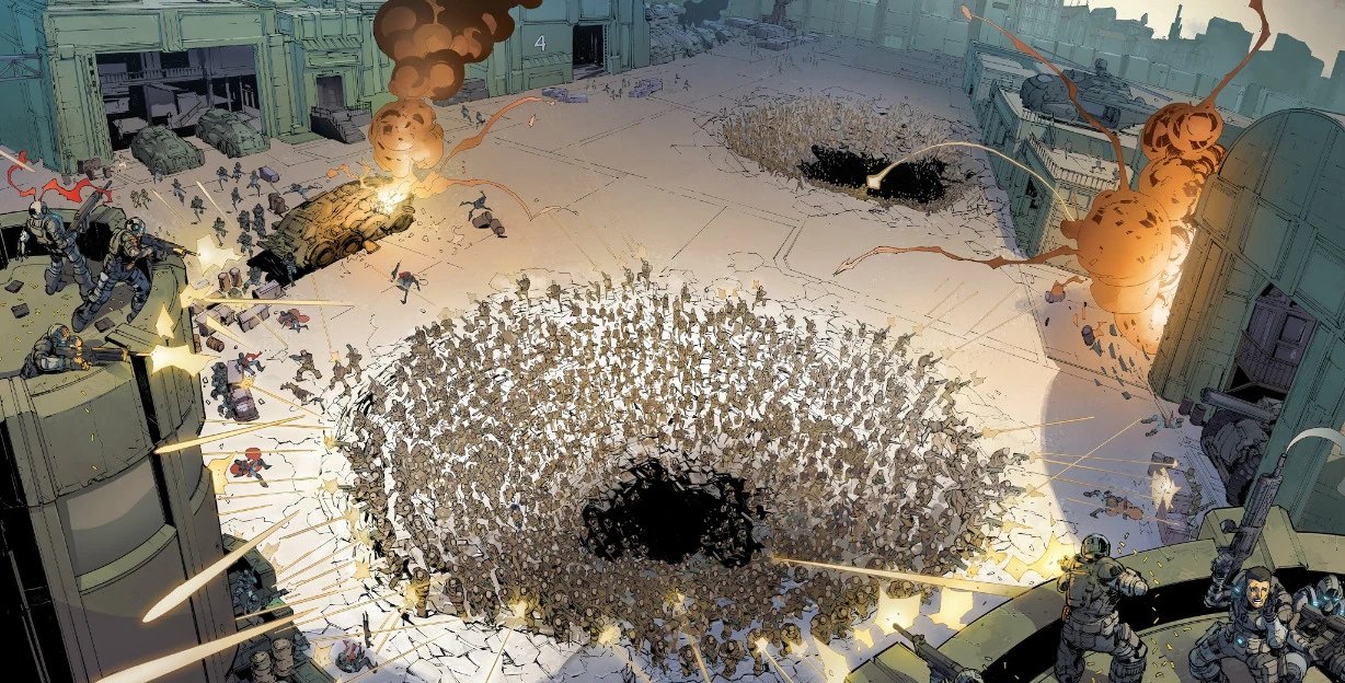 The first Battle of Jannermont in Gears of War E-Day