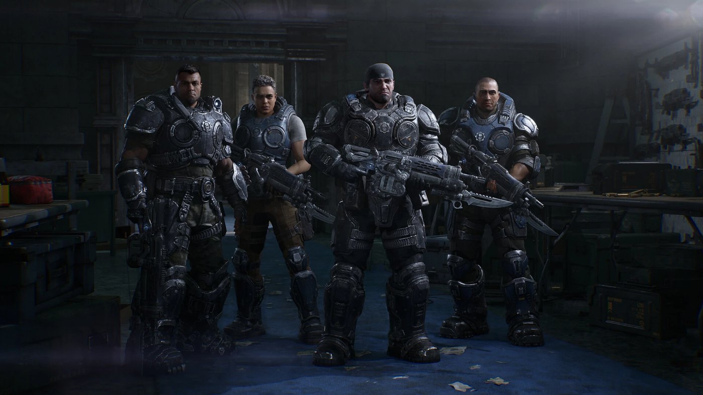 Bravo Squad including a young Marcus Fenix in Gears of War E-Day