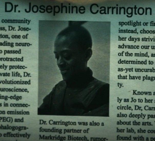 In-show profile of Dr. Josephine Carrington in VisionQuest