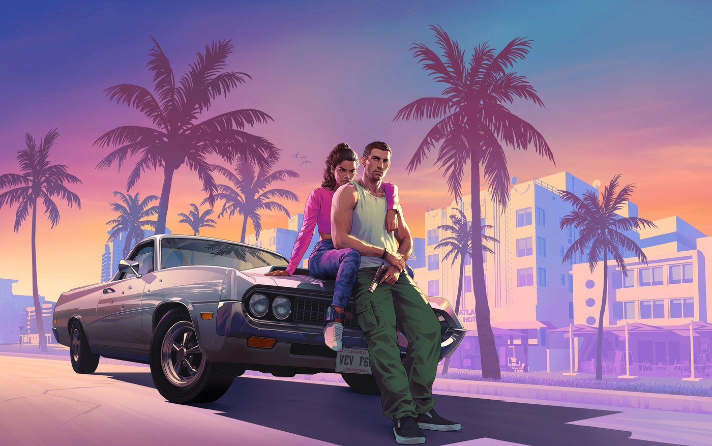 Jason and Lucia in Grand Theft Auto VI trailer artwork