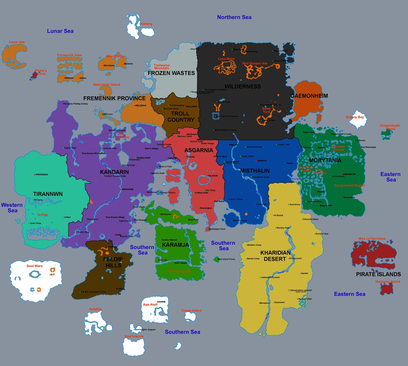 A region map of Gielinor, the world of RuneScape